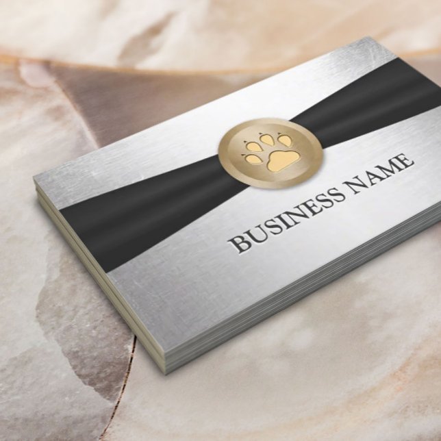 Tarjeta De Visita Pet Care Gold Paw Badge Black Ribbon Silver (Subido por el creador)