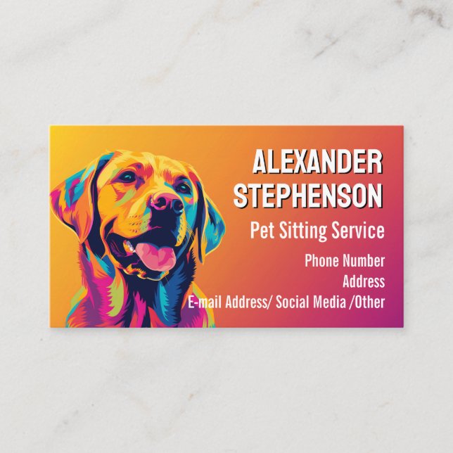 Tarjeta De Visita Pet Sitting Service Dog Walking Pop Art Golden Lab (Anverso)