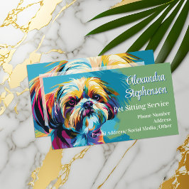 Tarjeta De Visita Pet Sitting Service Dog Walking Pop Art Shih Tzu