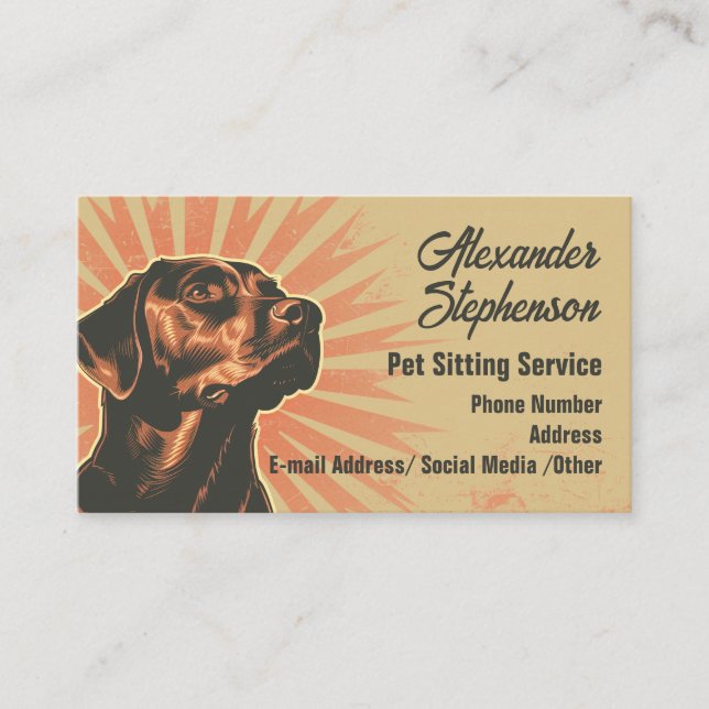 Tarjeta De Visita Pet Sitting Service Dog Walking Retro Black Lab (Anverso)