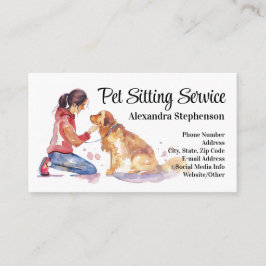 Tarjeta De Visita Pet Sitting Service Watercolor Pet Cat Animal Care