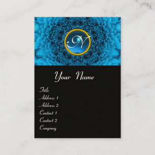 TARJETA DE VISITA PÉTALOS DE FLOR DE DALIA AZUL ZAFIRO MONOGRAMA,