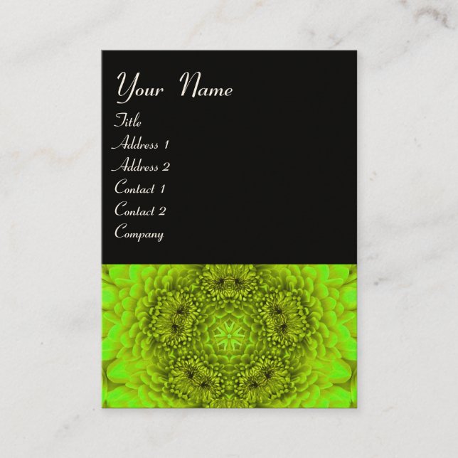 TARJETA DE VISITA PÉTALOS DE FLORES DE DAHLIA VERDE (Anverso)