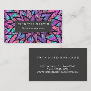 Tarjeta De Visita Pétalos florales alineados negro femenino moderno