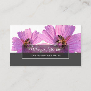 Tarjeta De Visita Pétalos rosados flor flor rectángulo gris elegante