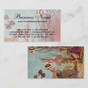 Tarjeta De Visita Pez ángel en coral, pez tropical vintage en el océ