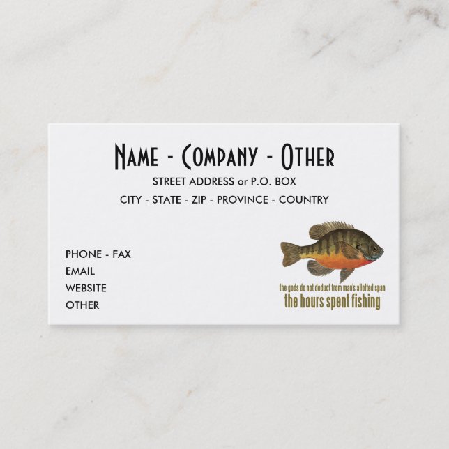 Tarjeta De Visita Pez sol, Pesca de brema (Anverso)