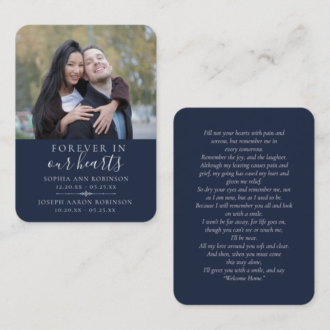 Tarjeta De Visita Photo Joint Double Funeral Blue Prayer Card (Anverso / Reverso)