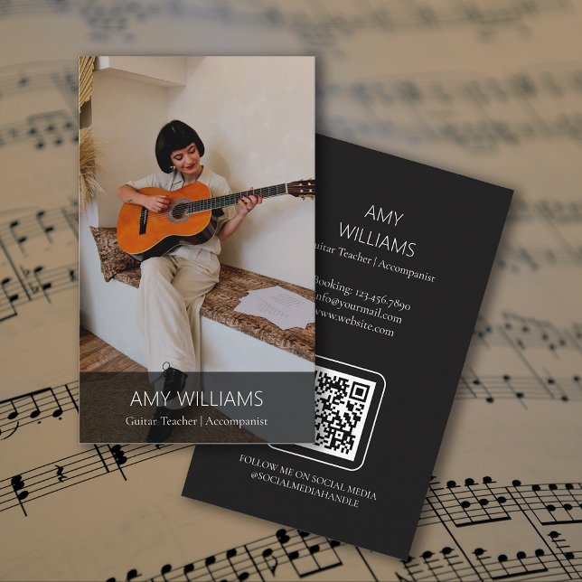 Tarjeta De Visita Photo Music Teacher Singer Songwriter QR Code (Photo Music Teacher Singer Songwriter QR Code Business Card)