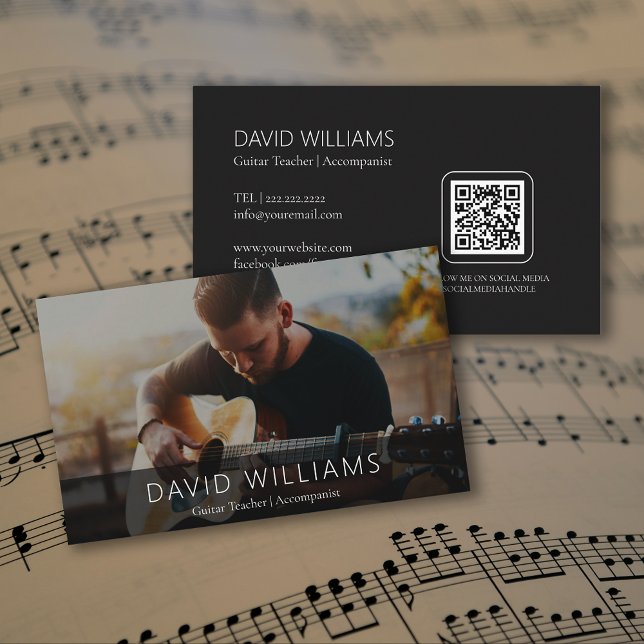 Tarjeta De Visita Photo Music Teacher Singer Songwriter QR Code (Photo Music Teacher Singer Songwriter QR Code Business Card)