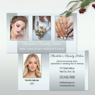 Tarjeta De Visita Photo Portfolio Beauty Salon Professional Silver