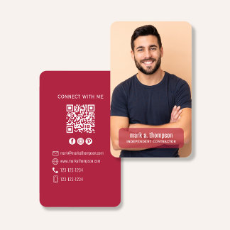 Tarjeta De Visita Photo QR Code Connect With Me Burgundy Modern