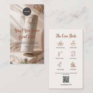 Tarjeta De Visita Photo Tumbler Care Card Thank You Insert QR Code