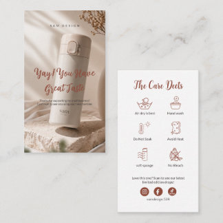 Tarjeta De Visita Photo Tumbler Care Instruction Thank You Card Logo