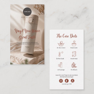 Tarjeta De Visita Photo Tumbler Care Instruction Thank You Card Logo
