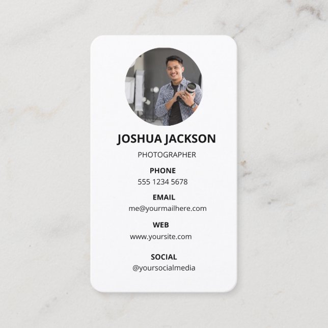 Tarjeta De Visita Photography Modern Minimal Simple Photo (Anverso)