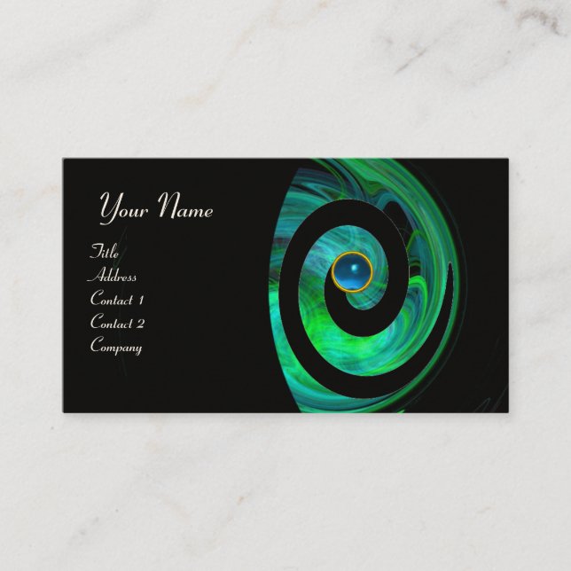 Tarjeta De Visita PHOTON SWIRL GEM MONOGRAM negro verde azul (Anverso)