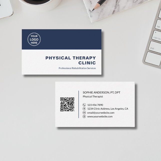 Tarjeta De Visita Physical Therapy Clinic Custom Logo QR Code (Physical Therapy Clinic Custom Logo QR Code Business Card)