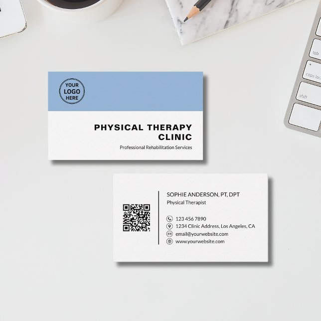 Tarjeta De Visita Physical Therapy Clinic Professional Logo QR  (Physical Therapy Clinic Professional Logo QR Business Card)