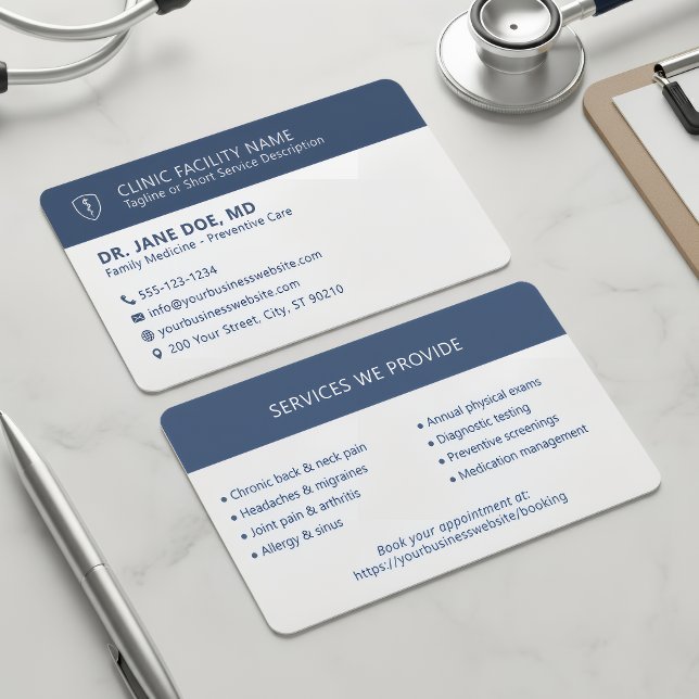 Tarjeta De Visita Physician Medical Clinic Minimalist Navy Blue (Subido por el creador)