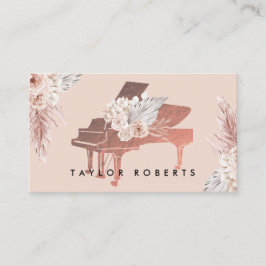 Tarjeta De Visita pianista beige pampas con flores de boho