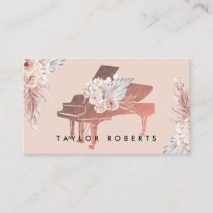 Tarjeta De Visita pianista beige pampas con flores de boho