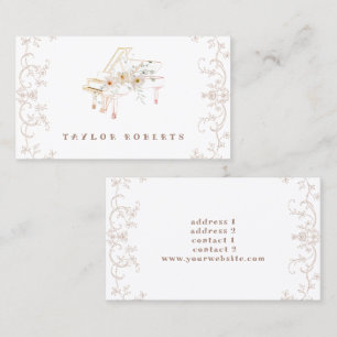 Tarjeta De Visita pianista de flores blancas