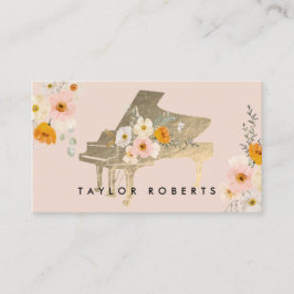Tarjeta De Visita pianista de flores silvestres rosadas naranja