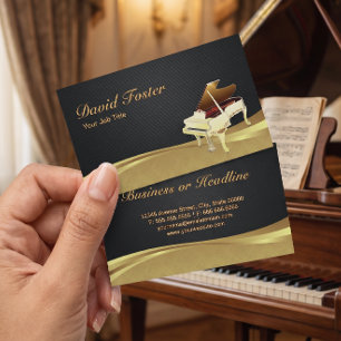 Tarjeta De Visita Pianista de Piano de Cola Elegante Negro Damasco D