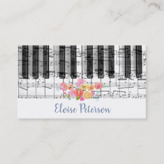 Tarjeta De Visita pianista de rosas de acuarela