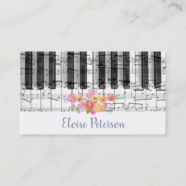 Tarjeta De Visita pianista de rosas de acuarela (Anverso)