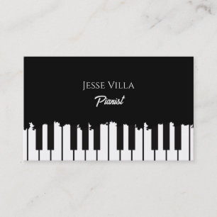 Tarjeta De Visita Pianista De Teclado De Piano Blanco Y Negro