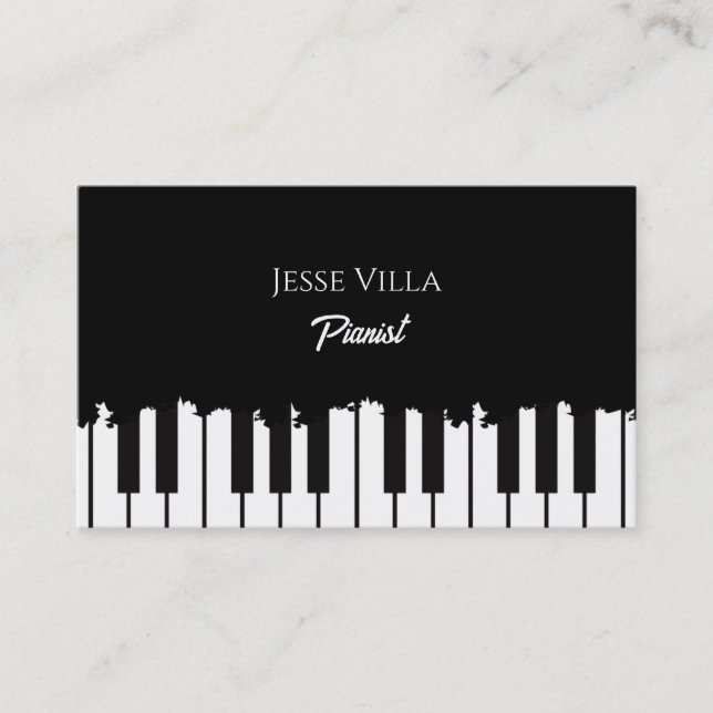 Tarjeta De Visita Pianista De Teclado De Piano Blanco Y Negro (Anverso)