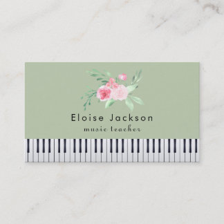 Tarjeta De Visita pianista rosa y verde