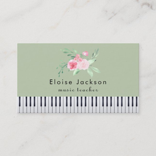 Tarjeta De Visita pianista rosa y verde (Anverso)