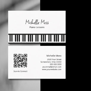 Tarjeta De Visita Pianista simple de Piano Blanco Blanco