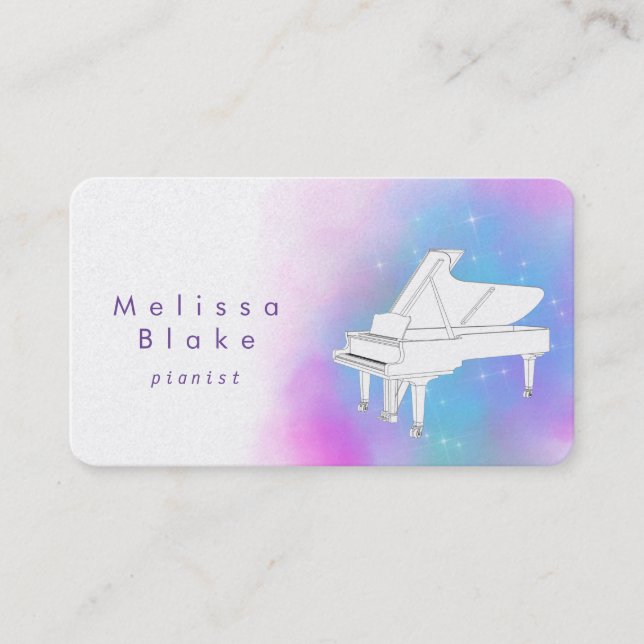 Tarjeta De Visita piano blanco color agua púrpura (Anverso)
