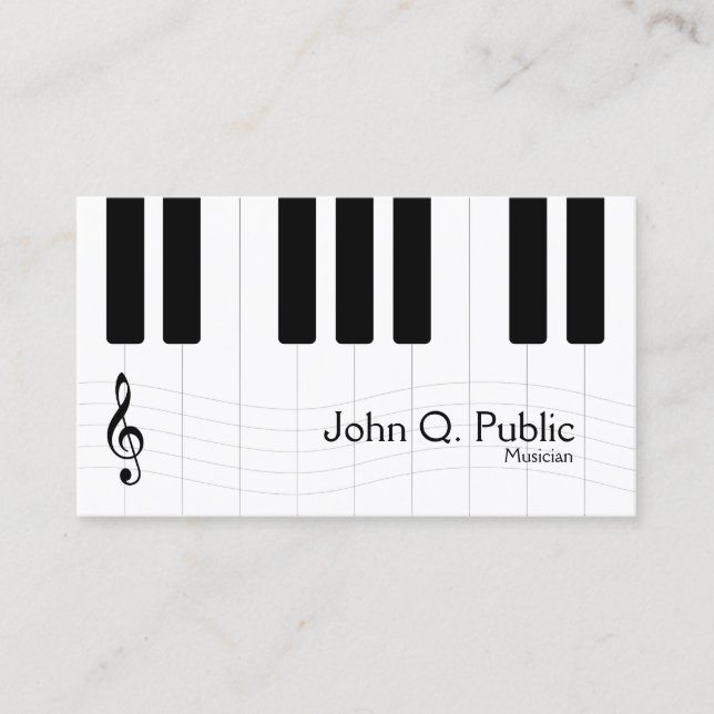 Tarjeta De Visita Piano de música negra y blanca (Anverso)