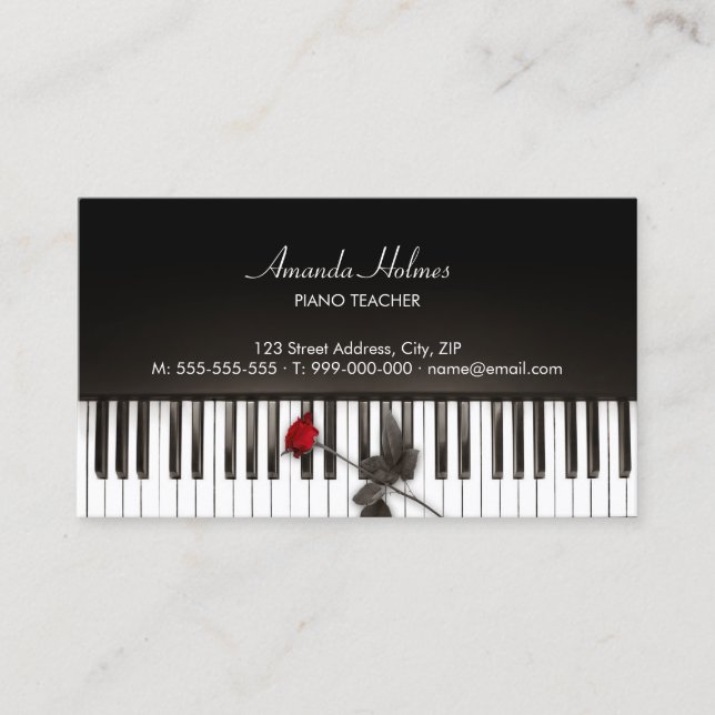 Tarjeta de visita Piano Keys Red Rose Music (Anverso)