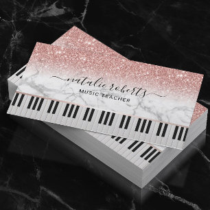 Tarjeta De Visita Piano Keys Rosa Purpurina de oro de mármol