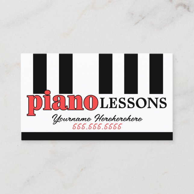 Tarjeta De Visita Piano Lecciones Piano Sintonización de piano Tecla (Anverso)