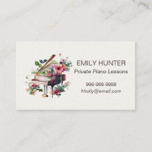 Tarjeta de visita Piano Lessons con piano floral