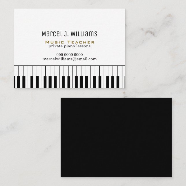 Tarjeta De Visita Piano Lessons Music Teacher black/white (Anverso / Reverso)