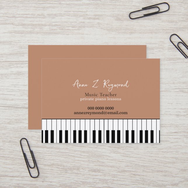 Tarjeta De Visita Piano Lessons Music Teacher boho brown (Anverso/Reverso In Situ)