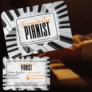 Tarjeta De Visita Piano moderno espiral pianista Naranja blanco y ne