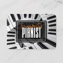 Tarjeta De Visita Piano Moderno Espirales Blancas sobre Negro Naranj