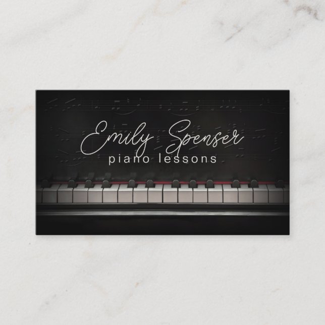 Tarjeta De Visita Piano Music Teacher Black Business Card (Anverso)