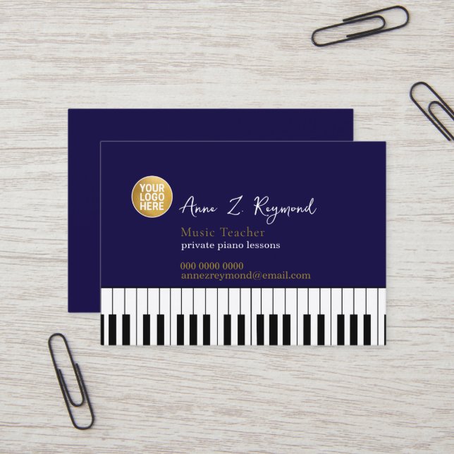 Tarjeta De Visita Piano Music Teacher deep-blue with logo (Anverso/Reverso In Situ)