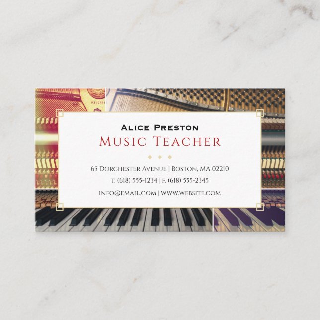 Tarjeta De Visita Piano Music Teacher | Unique (Anverso)
