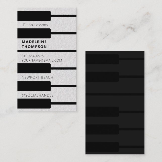 Tarjeta De Visita Piano Pianista Maestro de Música Teclado moderno (Anverso / Reverso)